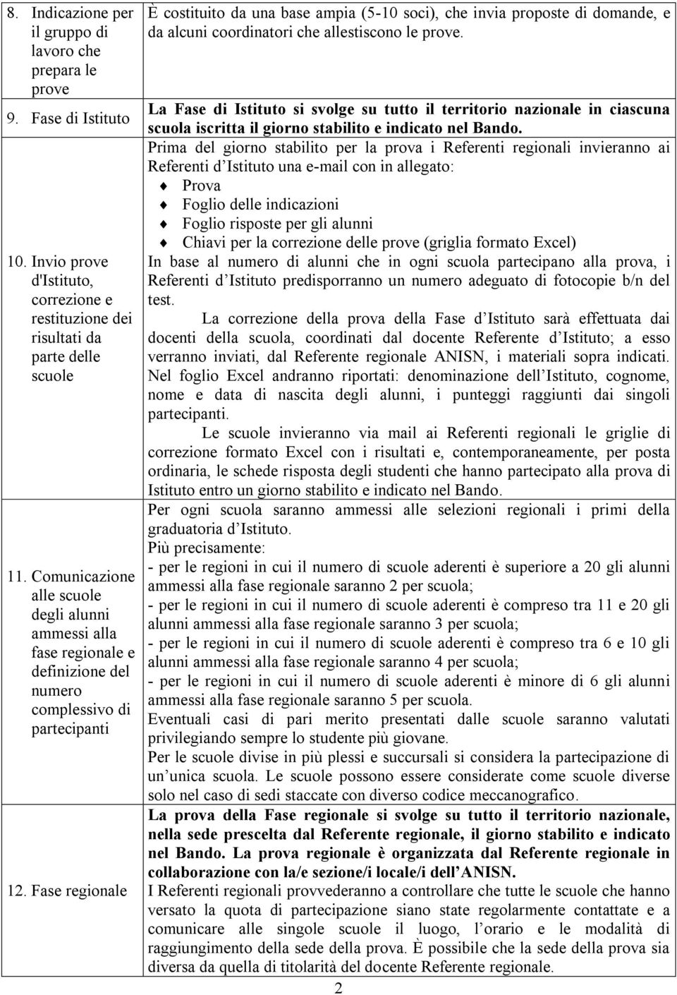 Fase regionale È costituito da una base ampia (5-10 soci), che invia proposte di domande, e da alcuni coordinatori che allestiscono le prove.