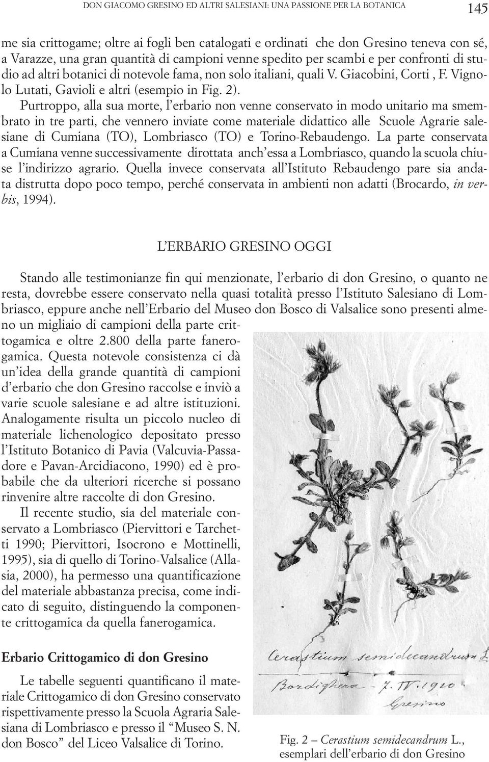 Purtroppo, alla sua morte, l erbario non venne conservato in modo unitario ma smembrato in tre parti, che vennero inviate come materiale didattico alle Scuole Agrarie salesiane di Cumiana (TO),