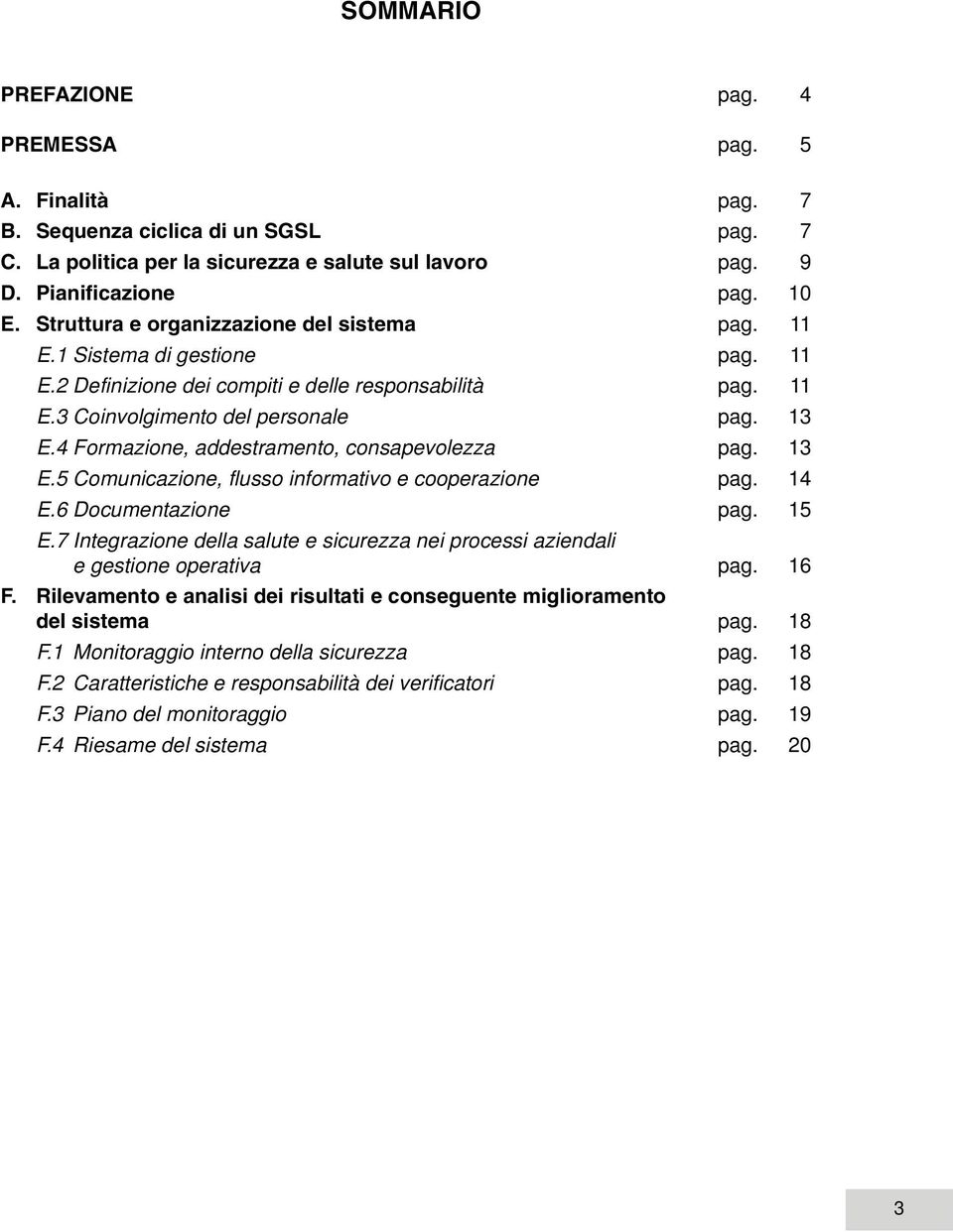 4 Formazione, addestramento, consapevolezza pag. 13 E.5 Comunicazione, flusso informativo e cooperazione pag. 14 E.6 Documentazione pag. 15 E.