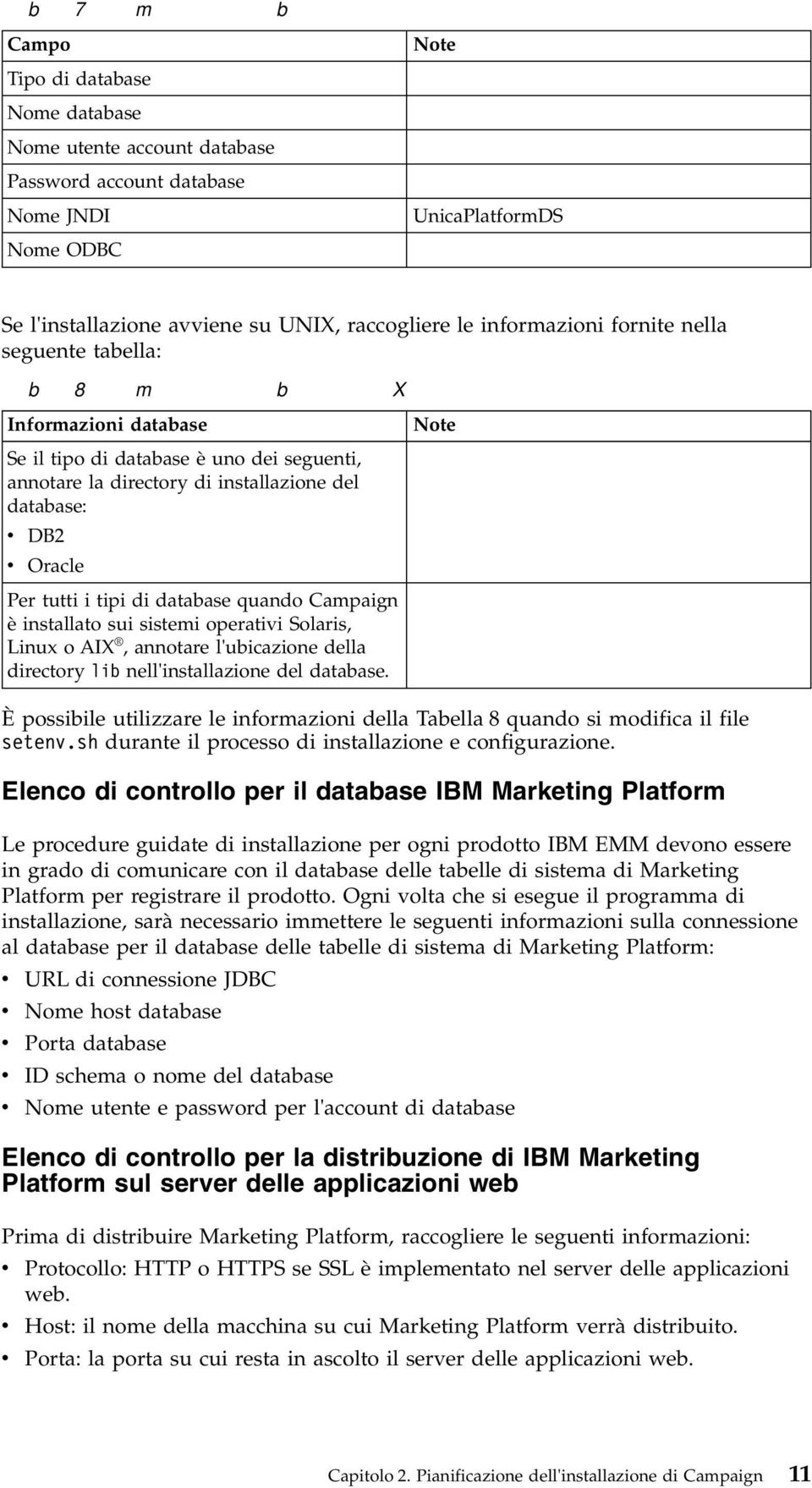 raccogliere le informazioni fornite nella seguente tabella: Tabella 8.