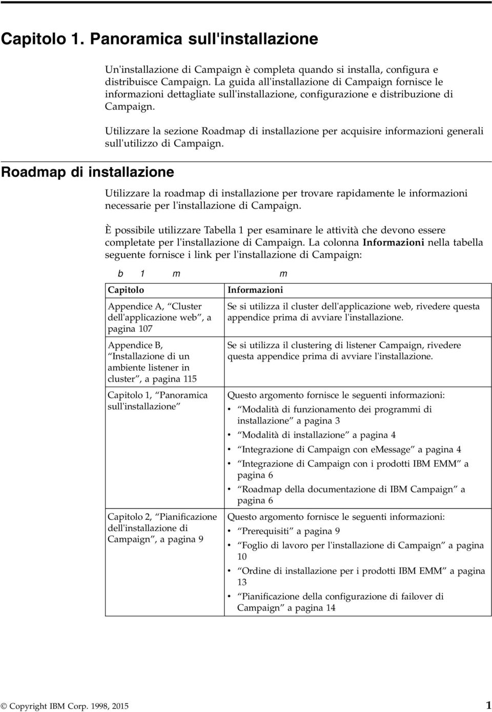 Utilizzare la sezione Roadmap di installazione per acquisire informazioni generali sull'utilizzo di Campaign.