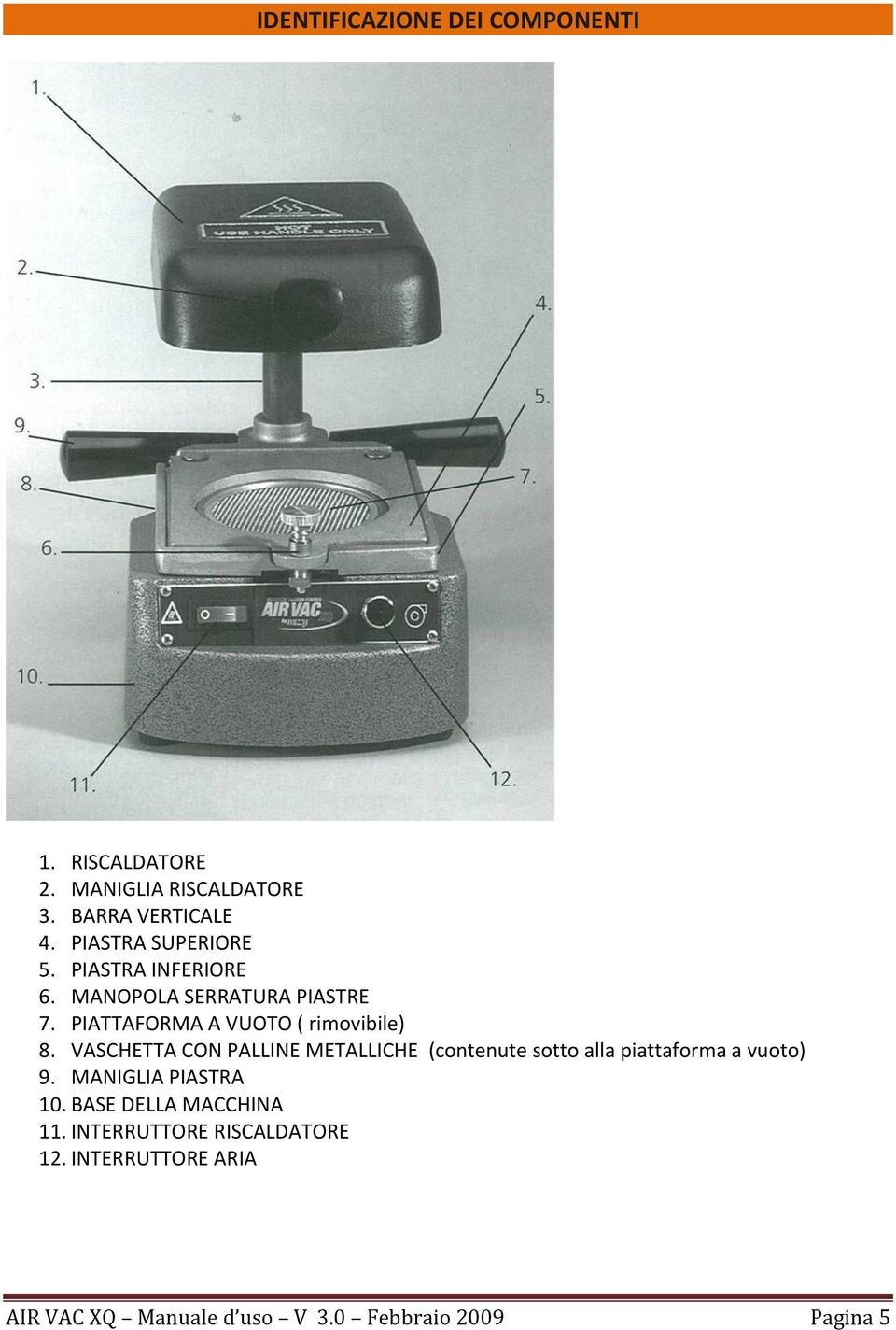 PIATTAFORMA A VUOTO ( rimovibile) 8.