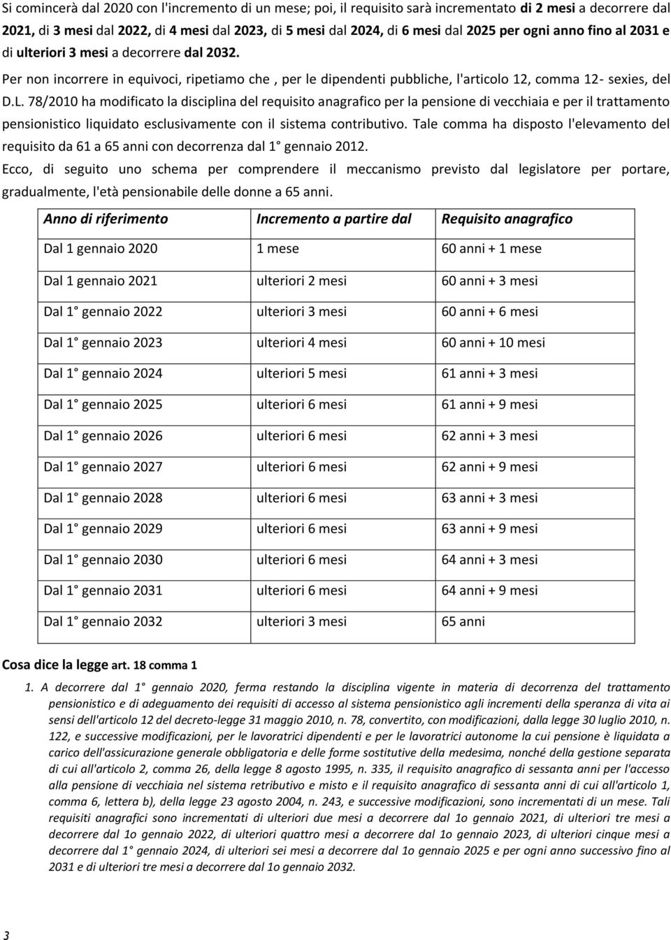 78/2010 ha modificato la disciplina del anagrafico per la pensione di vecchiaia e per il trattamento pensionistico liquidato esclusivamente con il sistema contributivo.