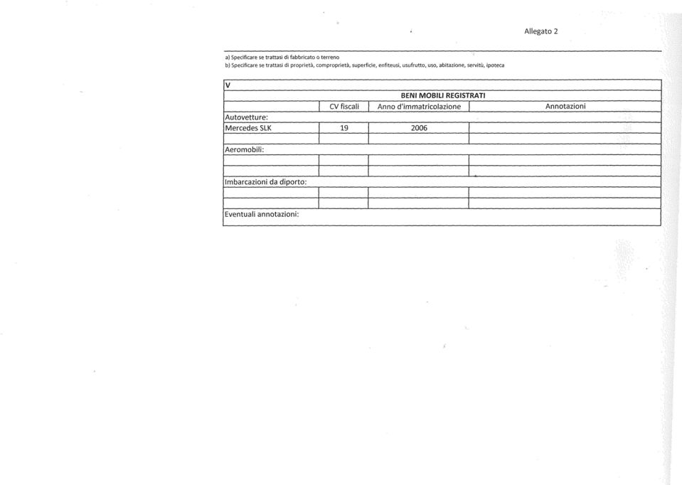 abitazione, servitù, ipoteca v BENI MOBILI REGISTRATI CV fiscai Anno d'immatricoazione