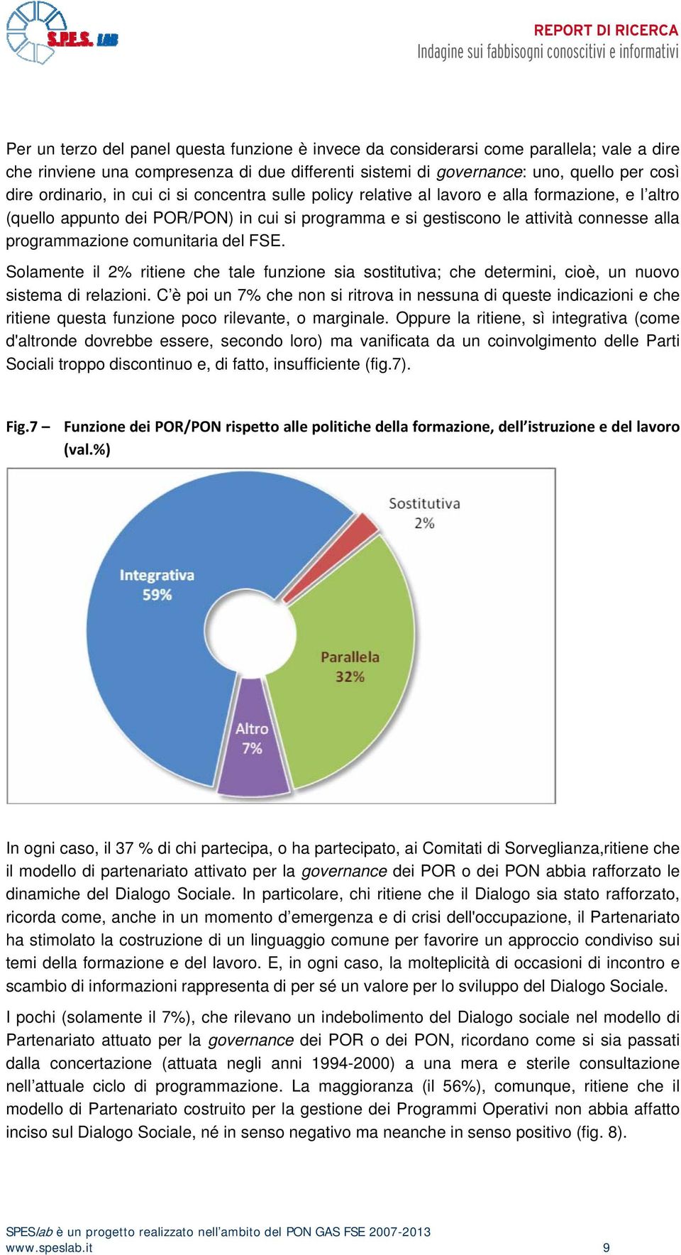 comunitaria del FSE. Solamente il 2% ritiene che tale funzione sia sostitutiva; che determini, cioè, un nuovo sistema di relazioni.