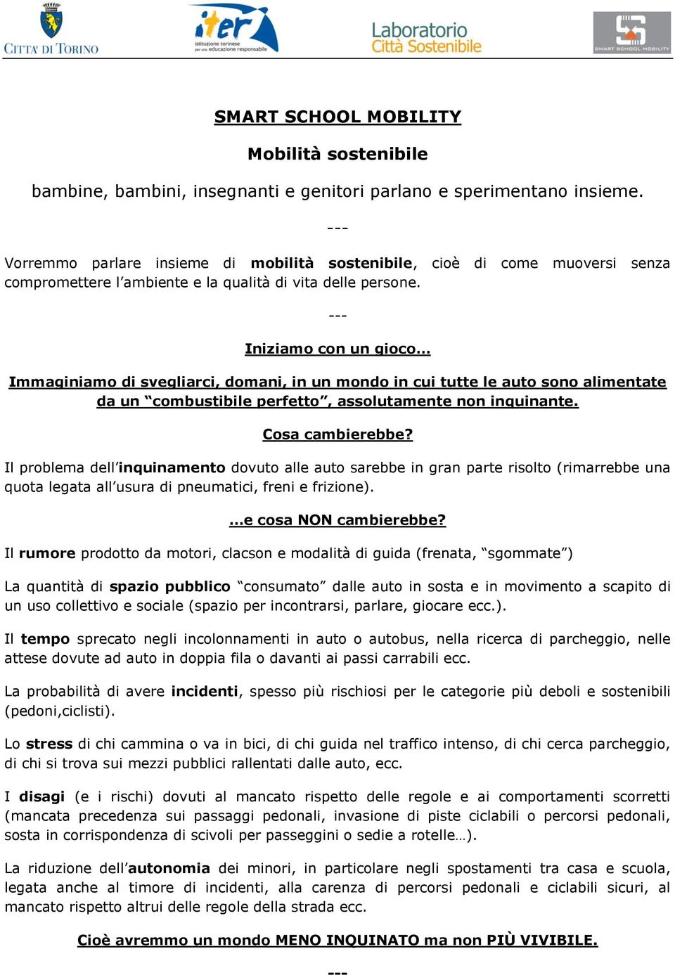 Iniziamo con un gioco Immaginiamo di svegliarci, domani, in un mondo in cui tutte le auto sono alimentate da un combustibile perfetto, assolutamente non inquinante. Cosa cambierebbe?