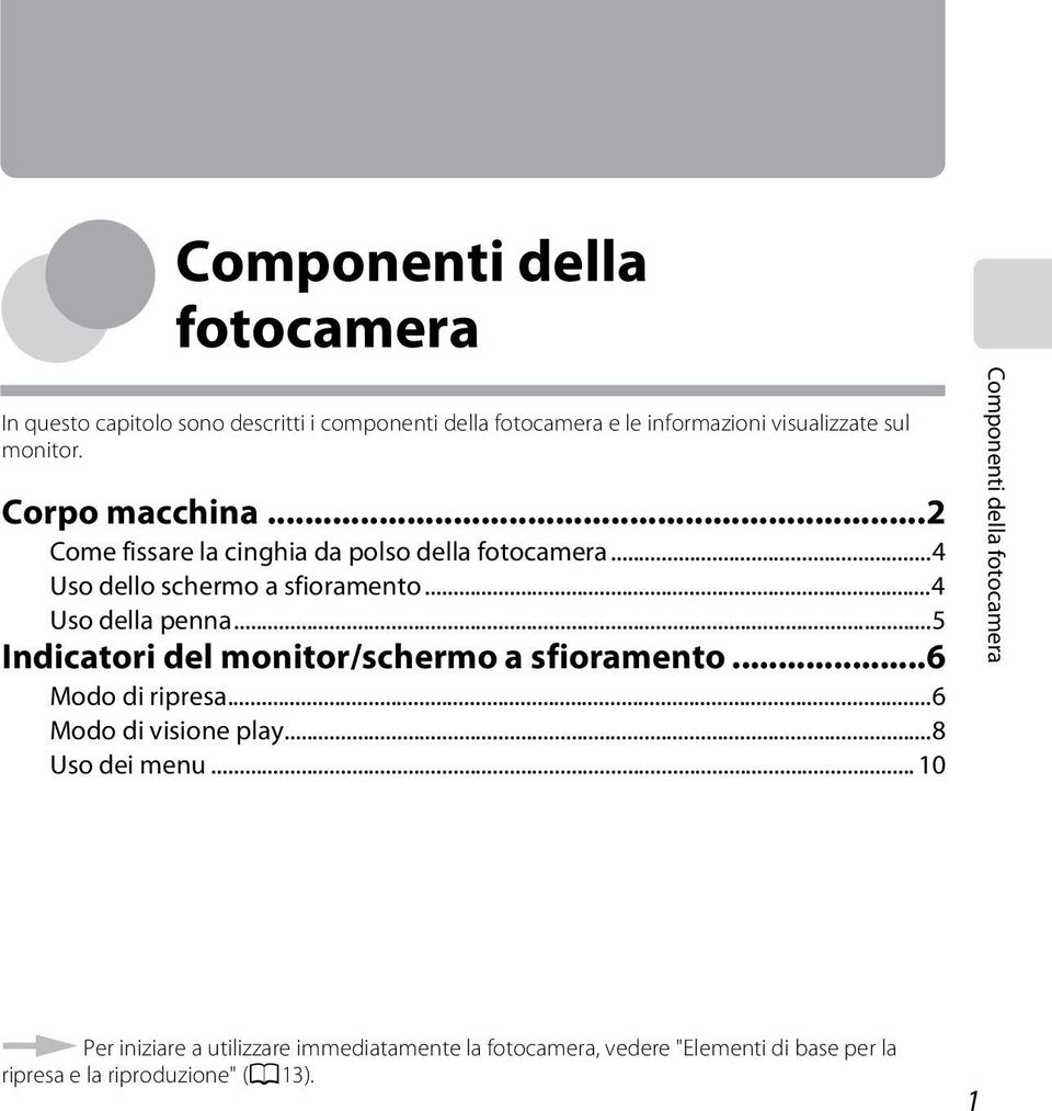 ..5 Indicatori del monitor/schermo a sfioramento...6 Modo di ripresa...6 Modo di visione play...8 Uso dei menu.