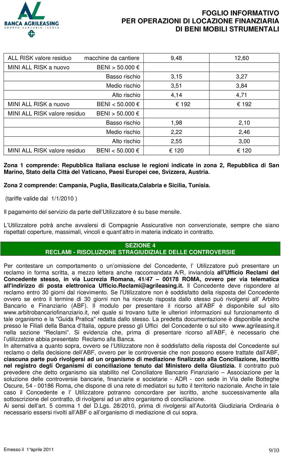 000 120 120 Zona 1 comprende: Repubblica Italiana escluse le regioni indicate in zona 2, Repubblica di San Marino, Stato della Città del Vaticano, Paesi Europei cee, Svizzera, Austria.