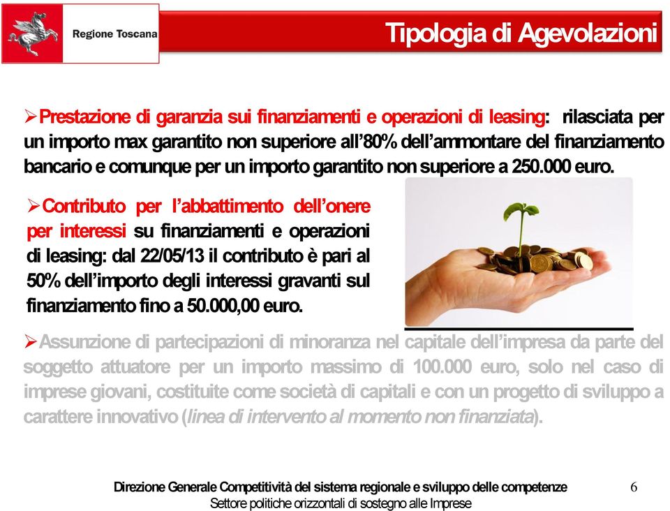 Contributo per l abbattimento dell onere per interessi su finanziamenti e operazioni di leasing: dal 22/05/13 il contributo è pari al 50% dell importo degli interessi gravanti sul finanziamento fino