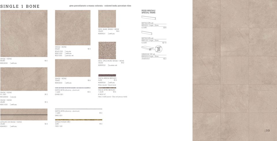 naturale rettificato patinato rett. MOS. OPUS MICRO SINGLE 1 BONE 30x30 4 RER09052 burattato rett. GRADONE TOP rett.