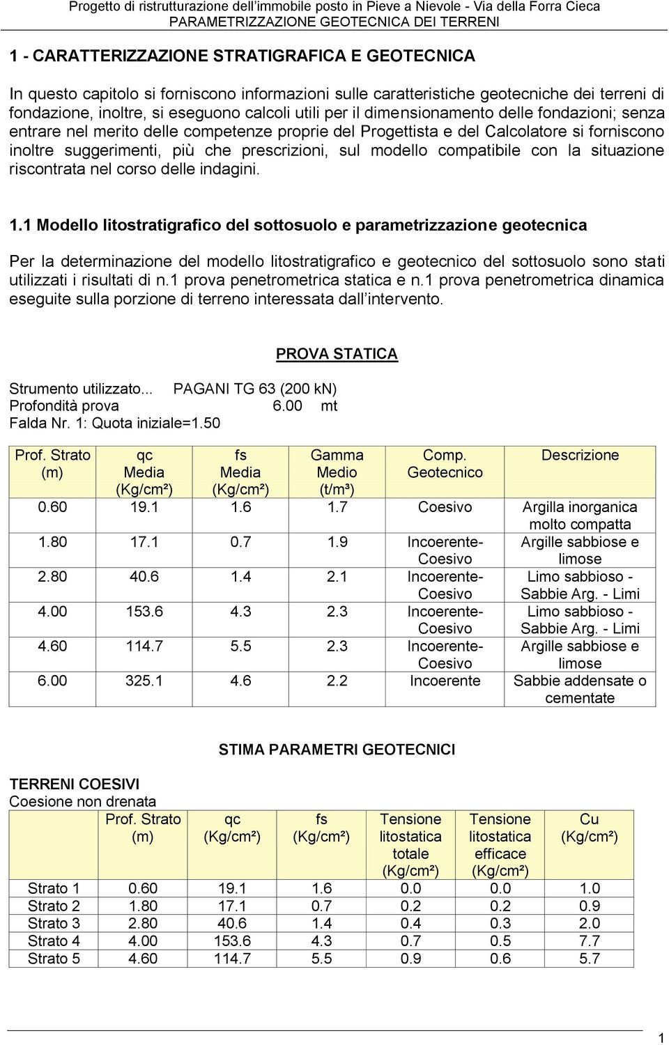 delle competenze proprie del Progettista e del Calcolatore si forniscono inoltre suggerimenti, più che prescrizioni, sul modello compatibile con la situazione riscontrata nel corso delle indagini. 1.