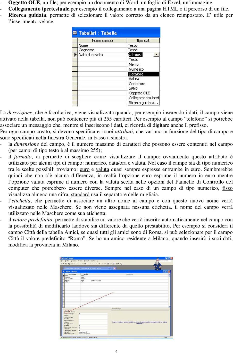 La descrizione, che è facoltativa, viene visualizzata quando, per esempio inserendo i dati, il campo viene attivato nella tabella, non può contenere più di 255 caratteri.