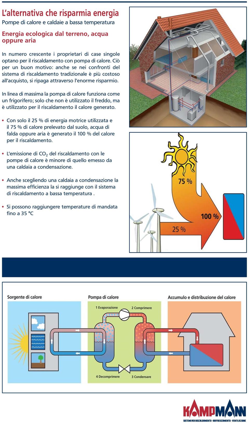 In linea di massima la pompa di calore funziona come un frigorifero; solo che non è utilizzato il freddo, ma è utilizzato per il riscaldamento il calore generato.