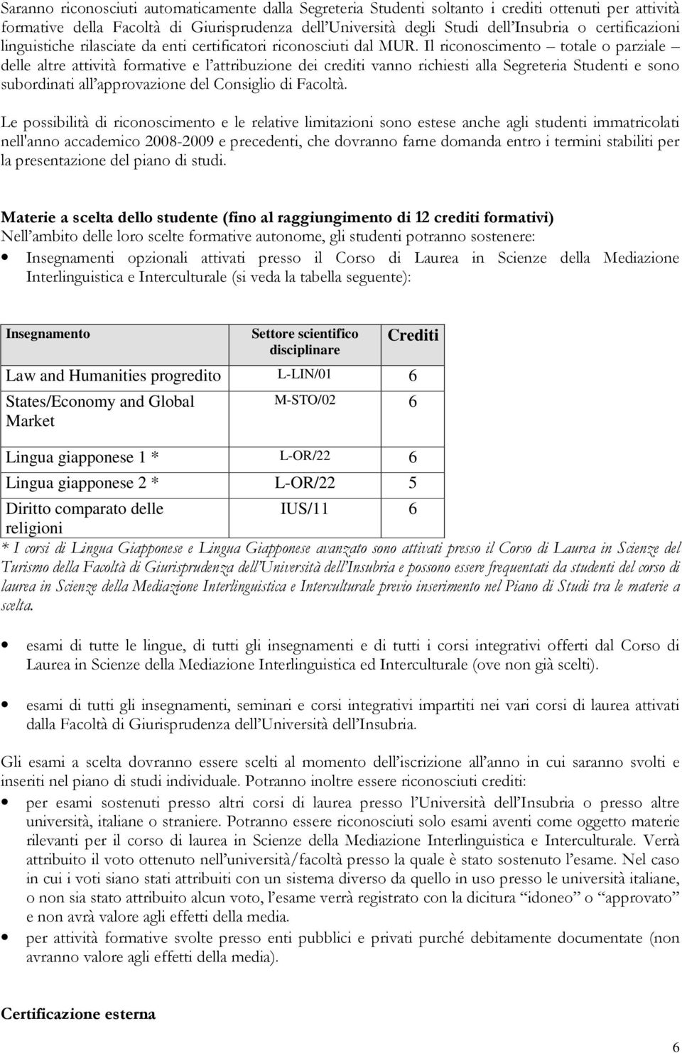 L possibilità di riconoscimnto l rlav limitazioni sono sts anch agli studn immatricola nll'anno accadmico 2008-2009 prcdn, ch dovranno farn domanda ntro i trmini stabili pr la prsntazion dl piano di