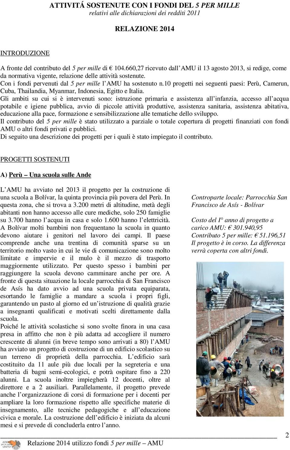 10 progetti nei seguenti paesi: Perù, Camerun, Cuba, Thailandia, Myanmar, Indonesia, Egitto e Italia.