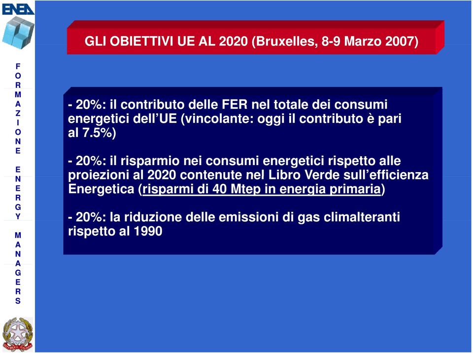 5%) - 20%: il risparmio nei consumi energetici rispetto alle proiezioni al 2020 contenute nel Libro