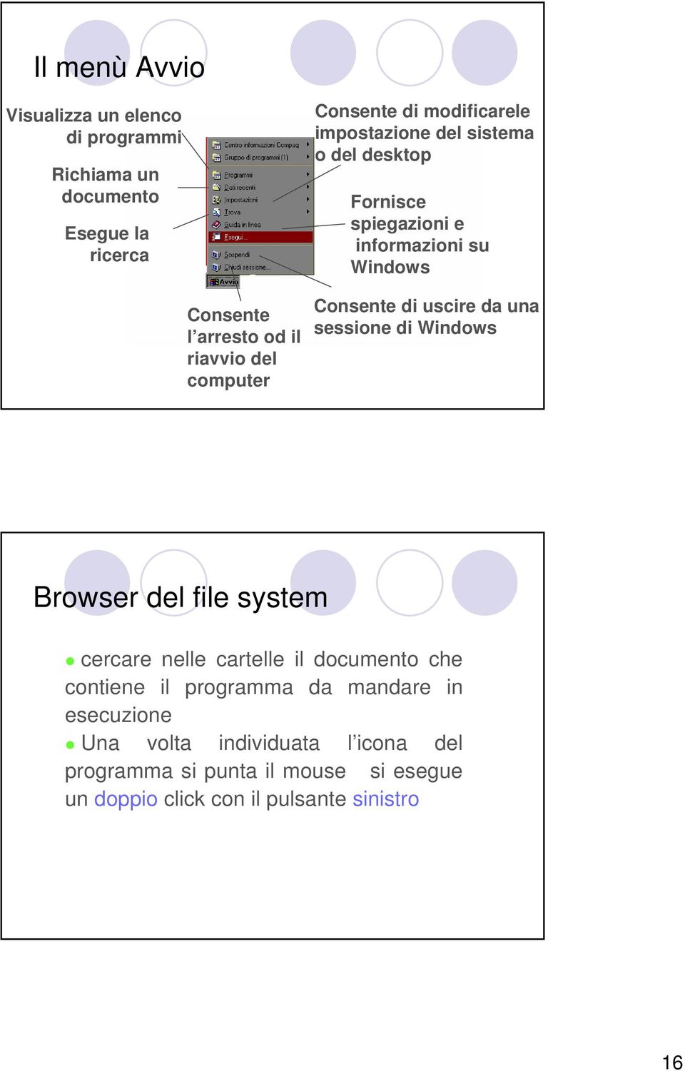 di uscire da una sessione di Windows Browser del file system cercare nelle cartelle il documento che contiene il programma da