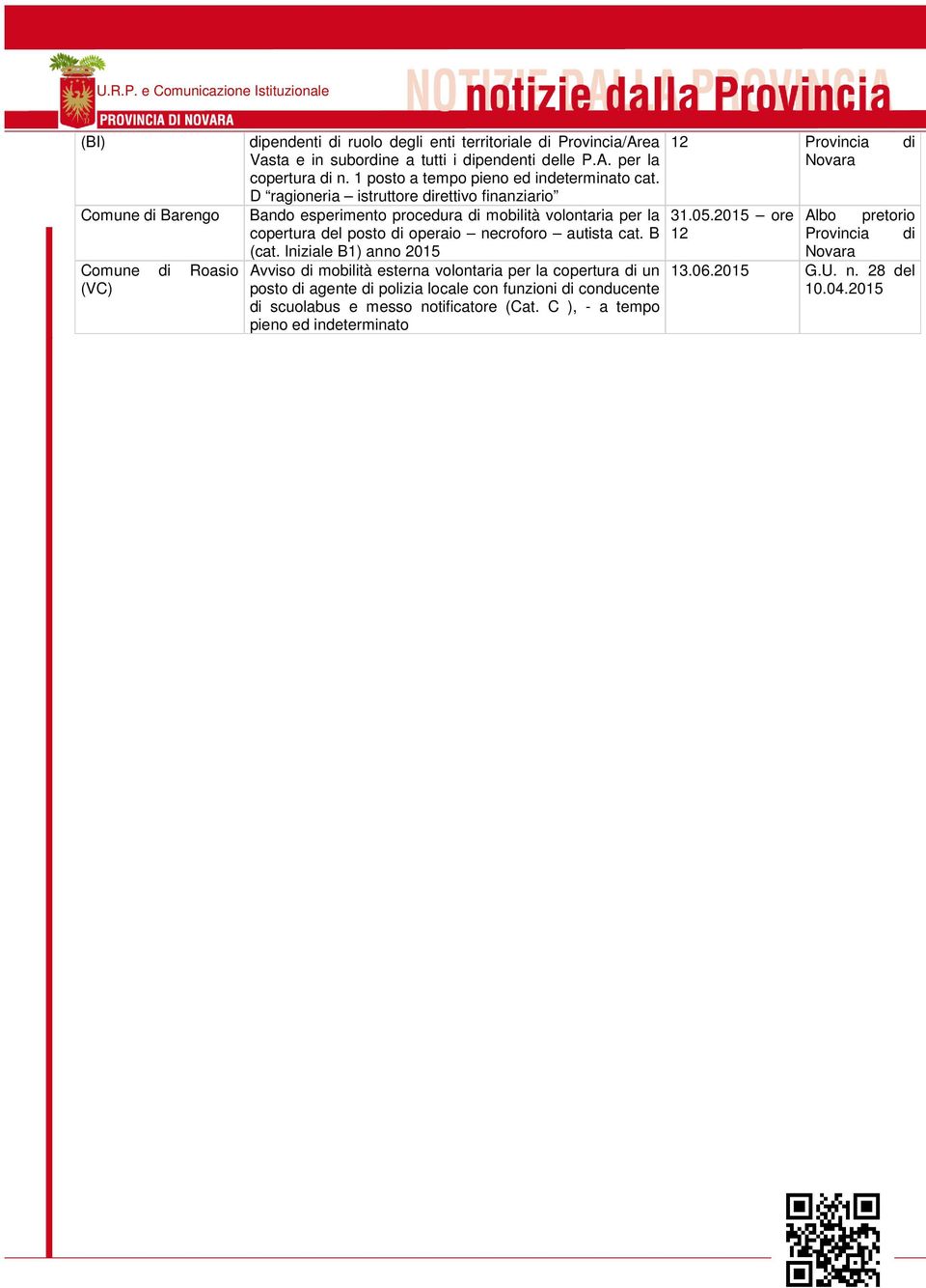 D ragioneria istruttore direttivo finanziario Bando esperimento procedura di mobilità volontaria per la copertura del posto di operaio necroforo autista cat. B (cat.