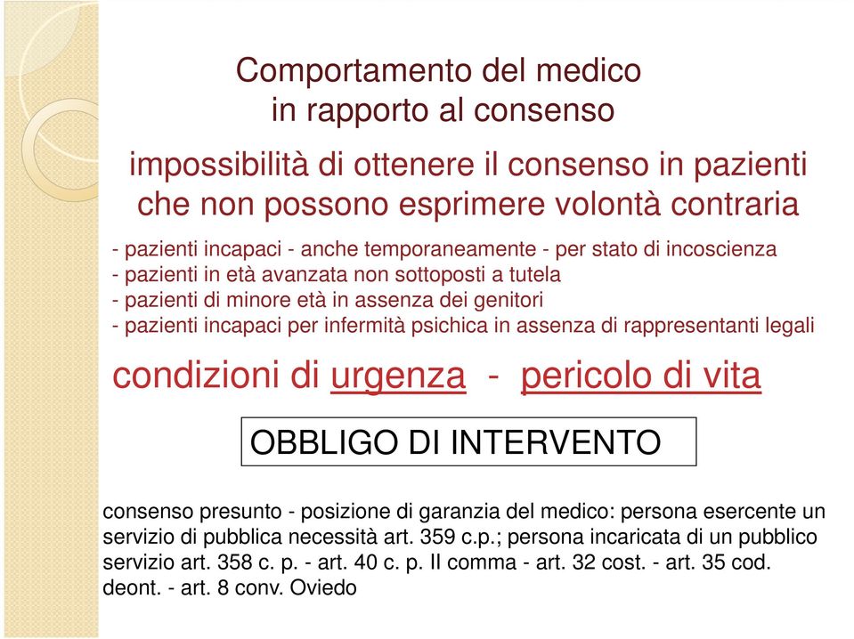 psichica in assenza di rappresentanti legali condizioni di urgenza - pericolo di vita OBBLIGO DI INTERVENTO consenso presunto - posizione di garanzia del medico: persona esercente