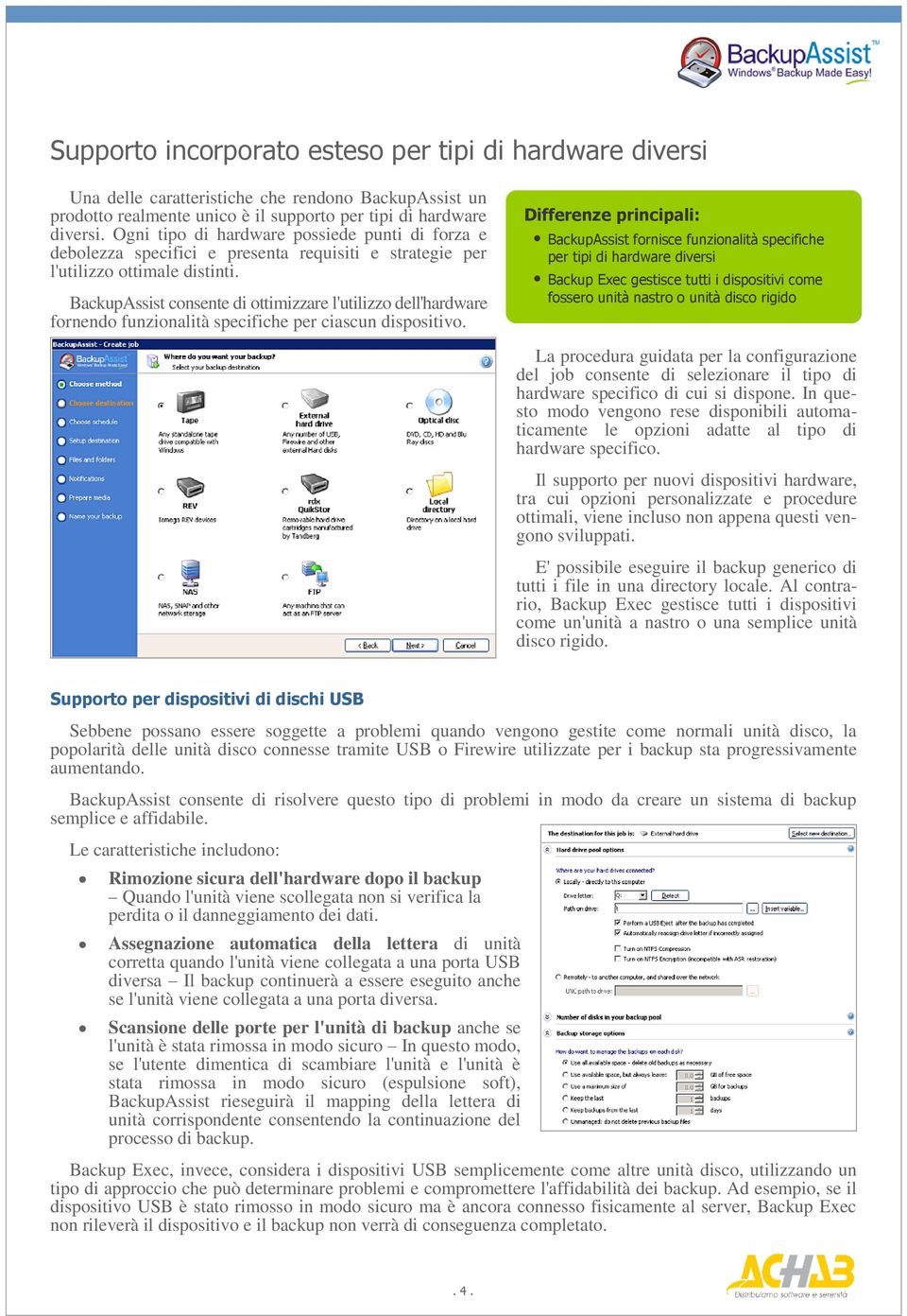 BackupAssist consente di ottimizzare l'utilizzo dell'hardware fornendo funzionalità specifiche per ciascun dispositivo.