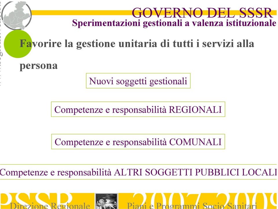 soggetti gestionali Competenze e responsabilità REGIONALI Competenze e