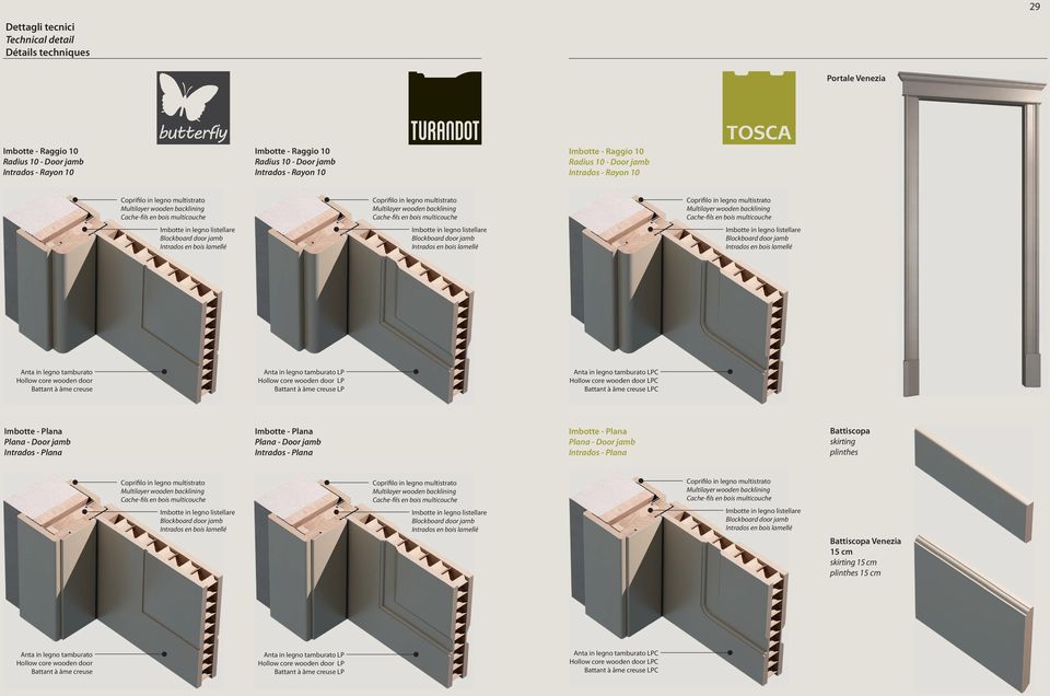 jamb Intrados en bois lamellé Coprifilo in legno multistrato Multilayer wooden backlining Cache-fils en bois multicouche Imbotte in legno listellare Blockboard door jamb Intrados en bois lamellé