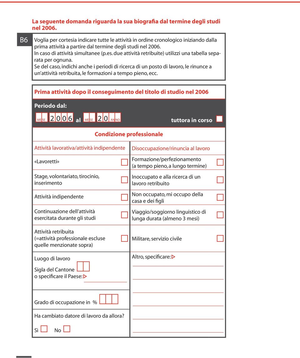 Se del caso, indichi anche i periodi di ricerca di un posto di lavoro, le rinunce a un attività retribuita, le formazioni a tempo pieno, ecc.