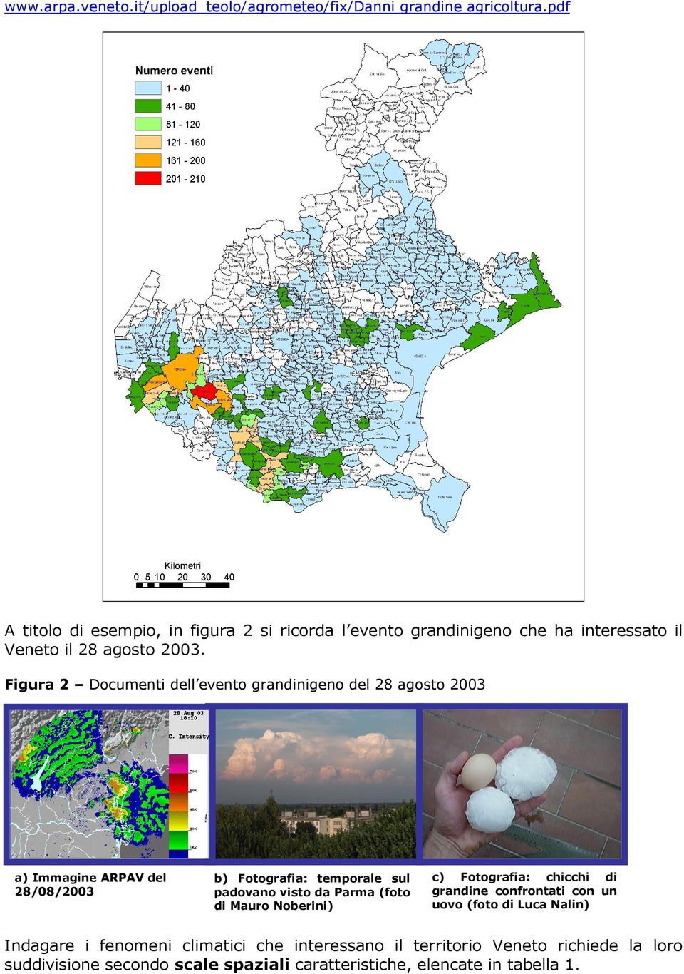 Figura 2 Documenti dell evento grandinigeno del 28 agosto 2003 a) Immagine ARPAV del 28/08/2003 b) Fotografia: temporale sul padovano visto da Parma