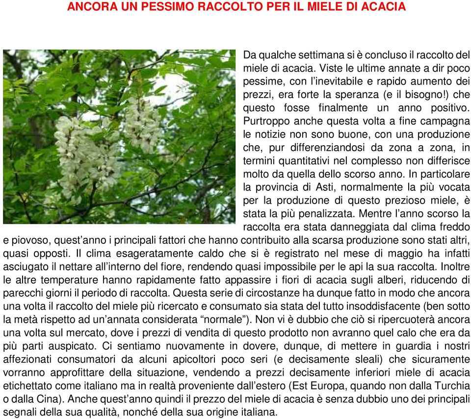 Purtroppo anche questa volta a fine campagna le notizie non sono buone, con una produzione che, pur differenziandosi da zona a zona, in termini quantitativi nel complesso non differisce molto da