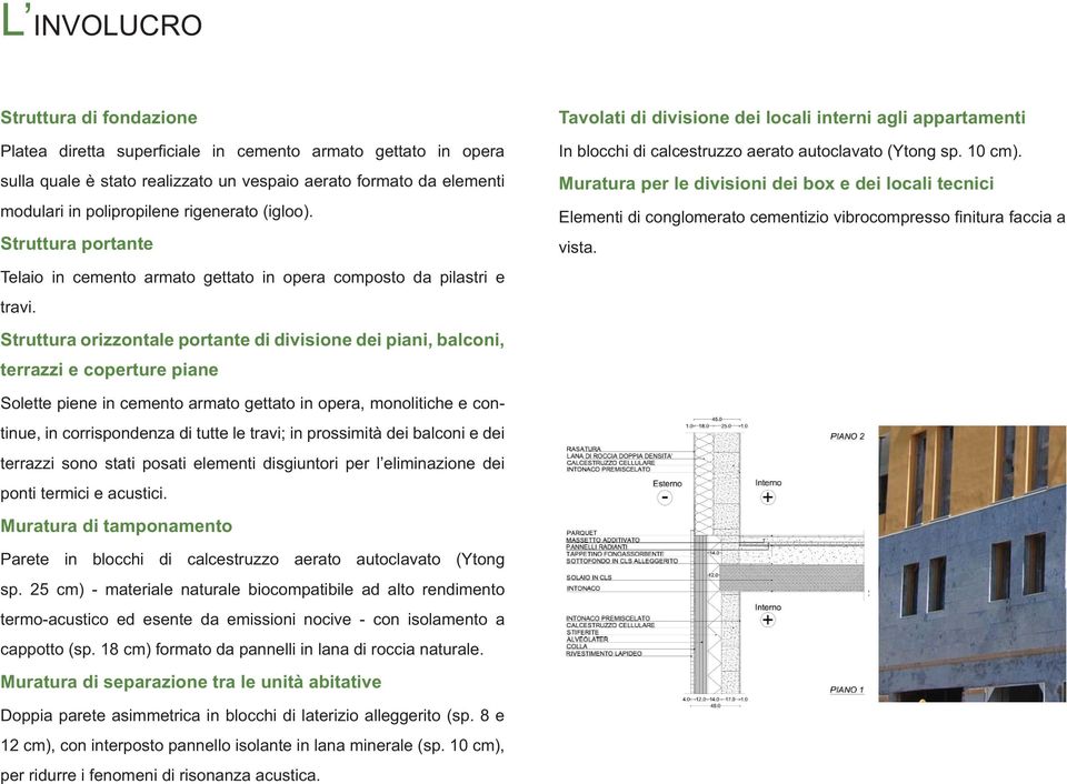 Struttura orizzontale portante di divisione dei piani, balconi, terrazzi e coperture piane Tavolati di divisione dei locali interni agli appartamenti In blocchi di calcestruzzo aerato autoclavato