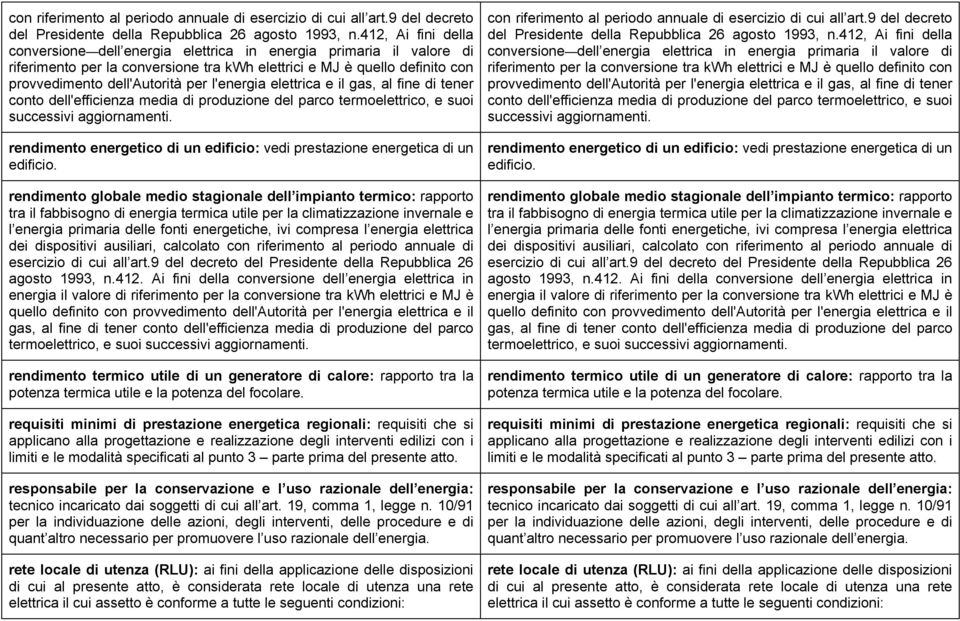 l'energia elettrica e il gas, al fine di tener conto dell'efficienza media di produzione del parco termoelettrico, e suoi successivi aggiornamenti.