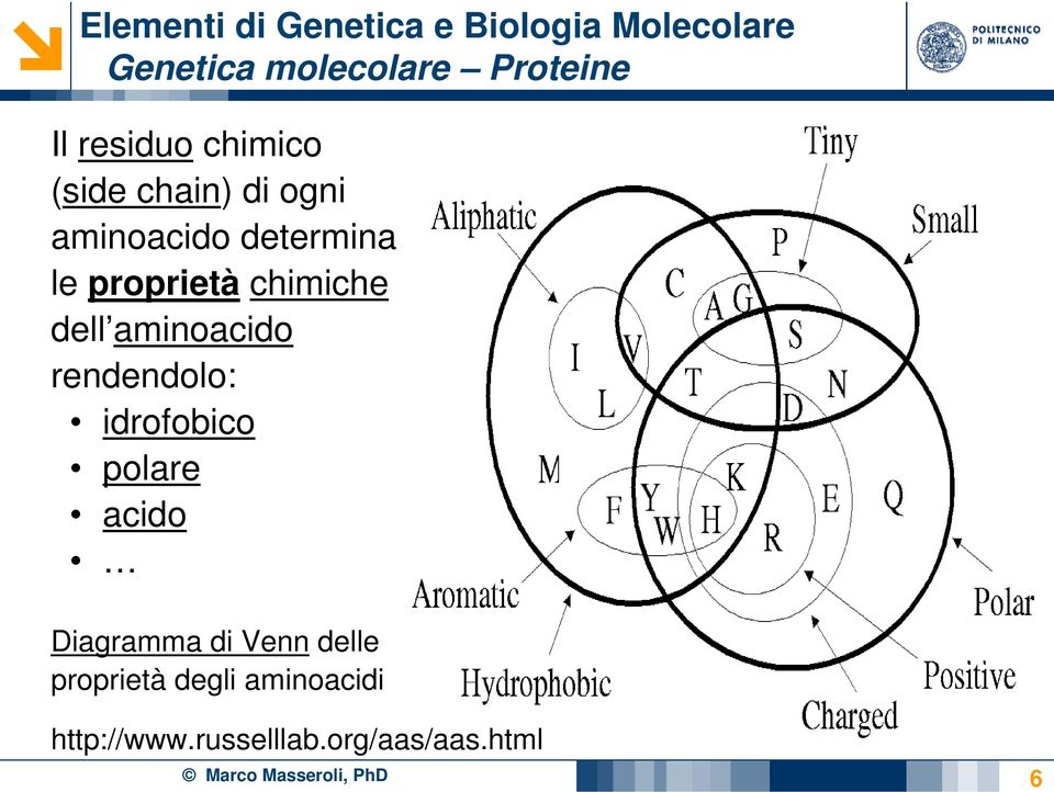 rendendolo: idrofobico polare acido Diagramma di Venn delle