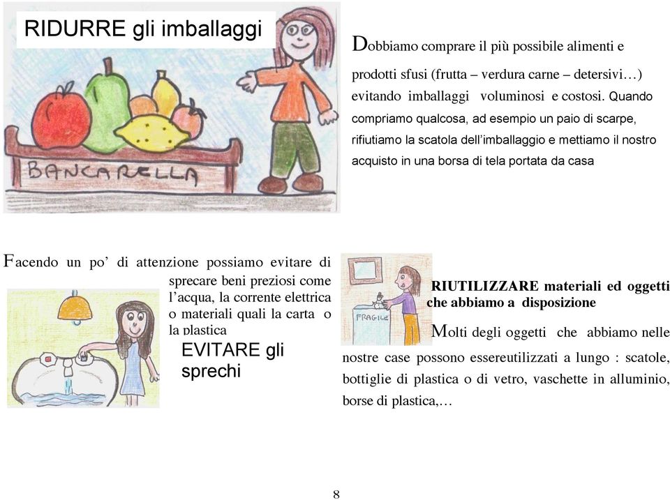 attenzione possiamo evitare di sprecare beni preziosi come l acqua, la corrente elettrica o materiali quali la carta o la plastica EVITARE gli sprechi RIUTILIZZARE materiali ed