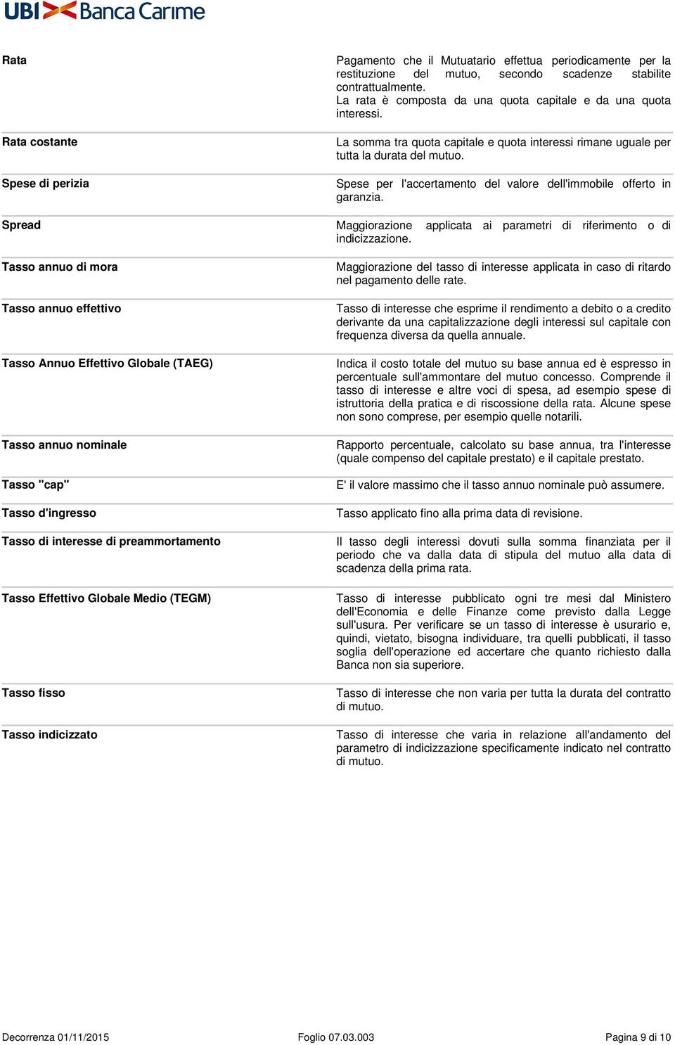 Spese per l'accertamento del valore dell'immobile offerto in garanzia. Spread Maggiorazione applicata ai parametri di riferimento o di indicizzazione.