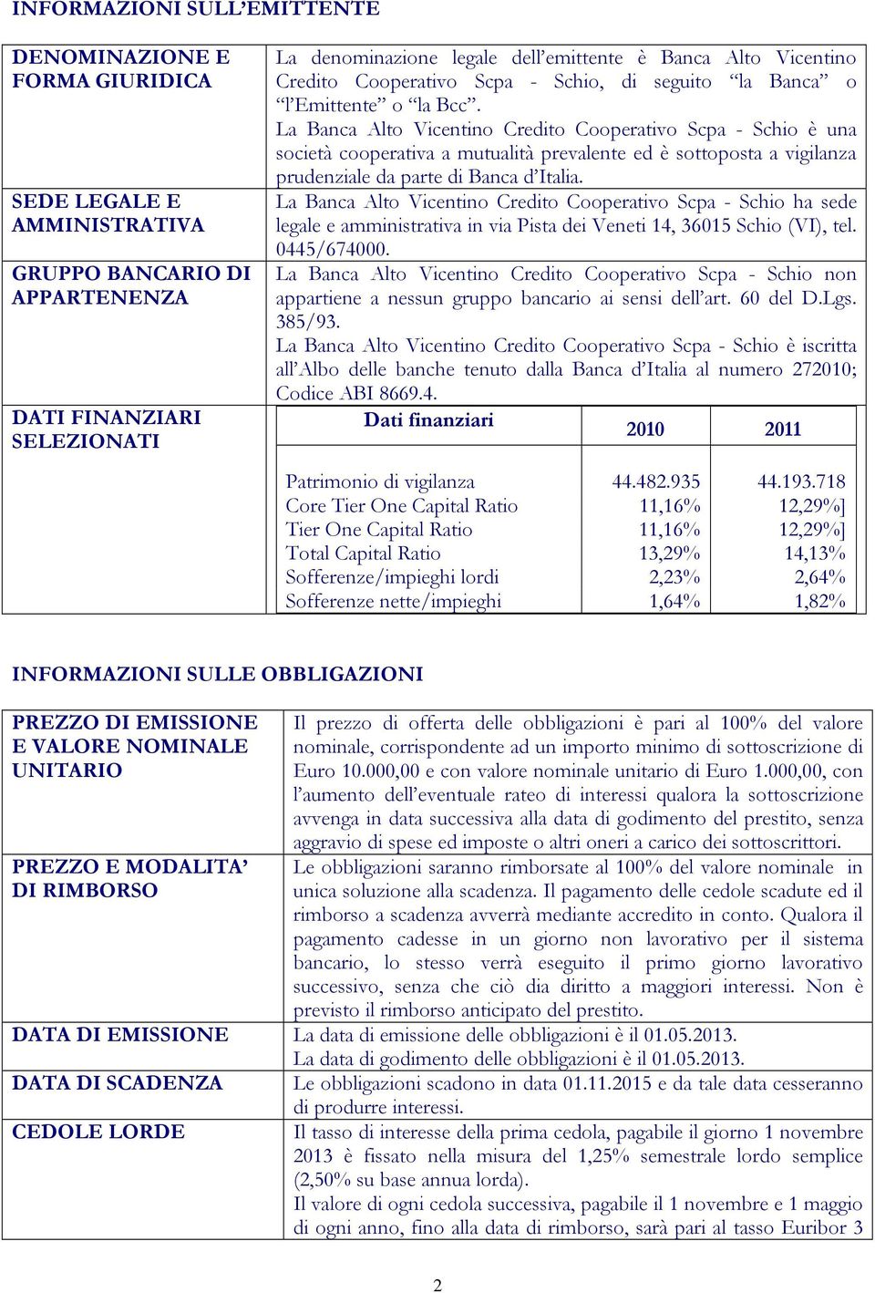 La Banca Alto Vicentino Credito Cooperativo Scpa - Schio è una società cooperativa a mutualità prevalente ed è sottoposta a vigilanza prudenziale da parte di Banca d Italia.