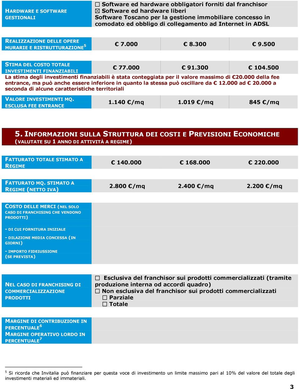 500 INVESTIMENTI FINANZIABILI La stima degli investimenti finanziabili è stata conteggiata per il valore massimo di 20.