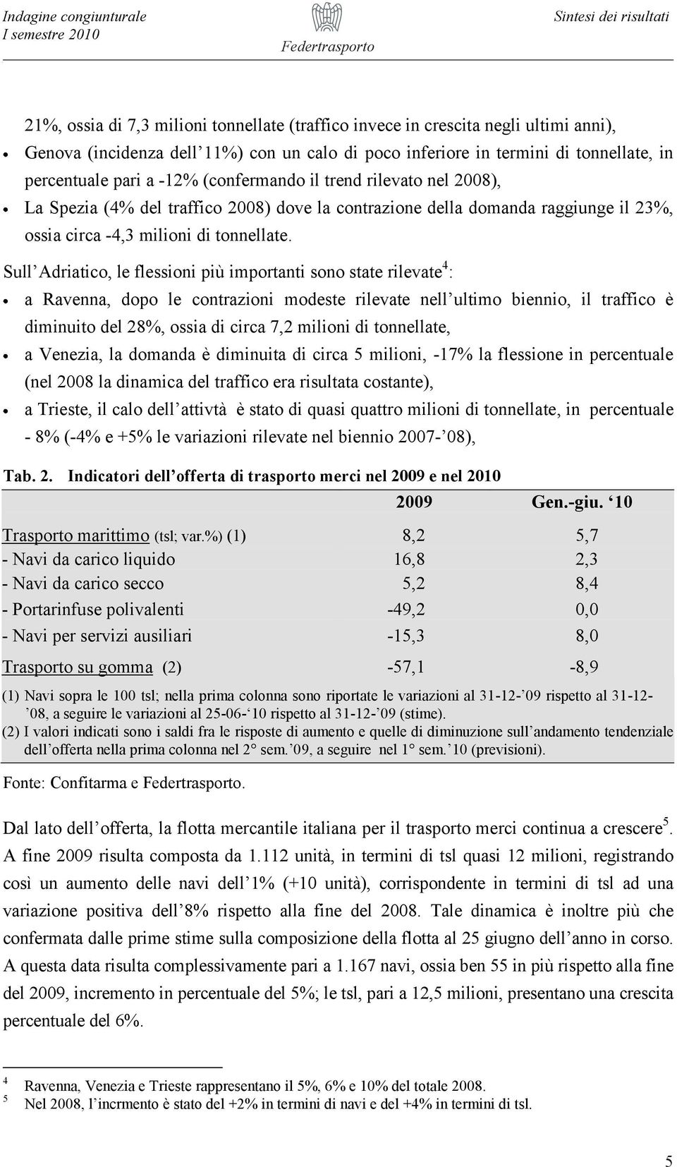 più importanti sono state rilevate 4 : a Ravenna, dopo le contrazioni diminuito del 28%, ossia di circa 7,2 milioni di tonnellate, a Venezia, la domanda è diminuita di circa 5 milioni, -17% la