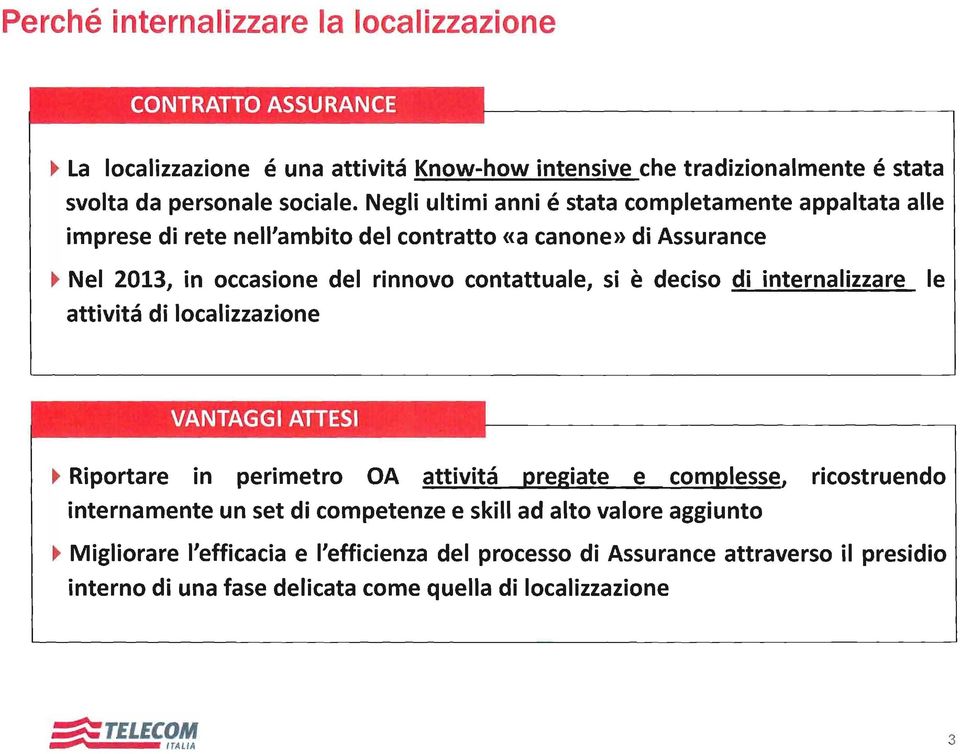 è deciso di internalizzare le attivita di localizzazione Riportare in perimetro A attivita iate e complesse, ricostruendo internamente un set di competenze e skill ad