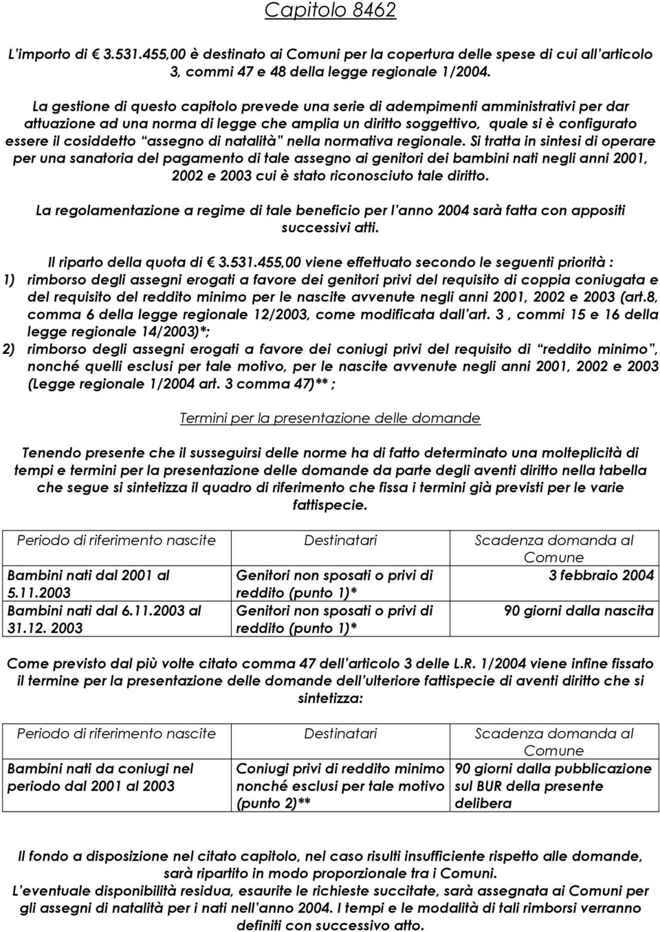 assegno di natalità nella normativa regionale.