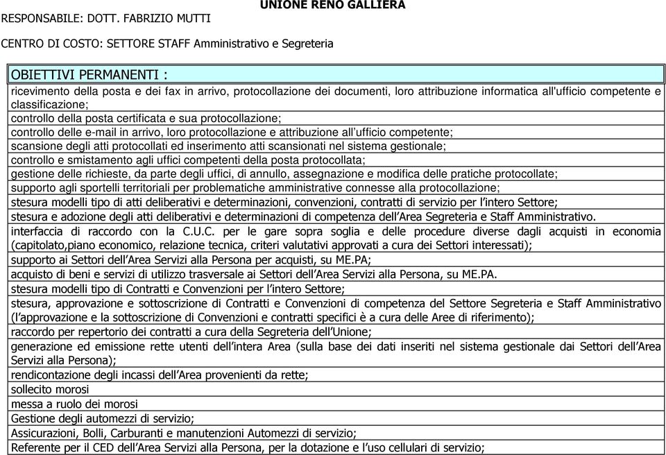 competente e classificazione; controllo della posta certificata e sua protocollazione; controllo delle e-mail in arrivo, loro protocollazione e attribuzione all ufficio competente; scansione degli