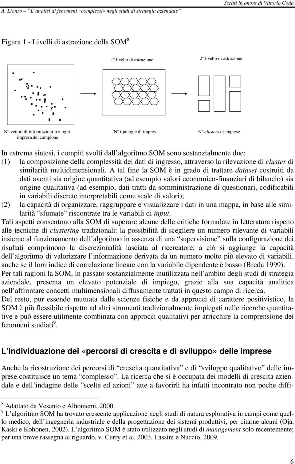 i compiti svolti dall algoritmo SOM sono sostanzialmente due: (1) la composizione della complessità dei dati di ingresso, attraverso la rilevazione di cluster di similarità multidimensionali.