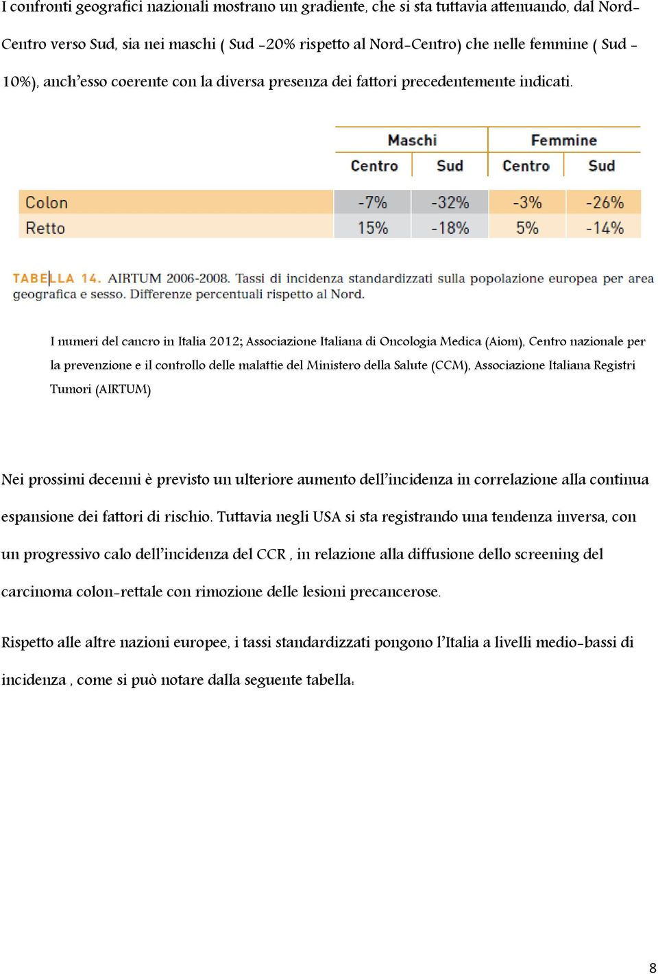 I numeri del cancro in Italia 2012; Associazione Italiana di Oncologia Medica (Aiom), Centro nazionale per la prevenzione e il controllo delle malattie del Ministero della Salute (CCM), Associazione