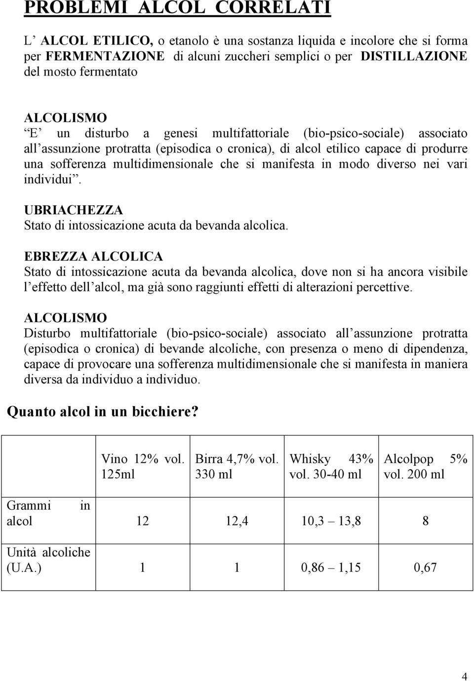 manifesta in modo diverso nei vari individui. UBRIACHEZZA Stato di intossicazione acuta da bevanda alcolica.