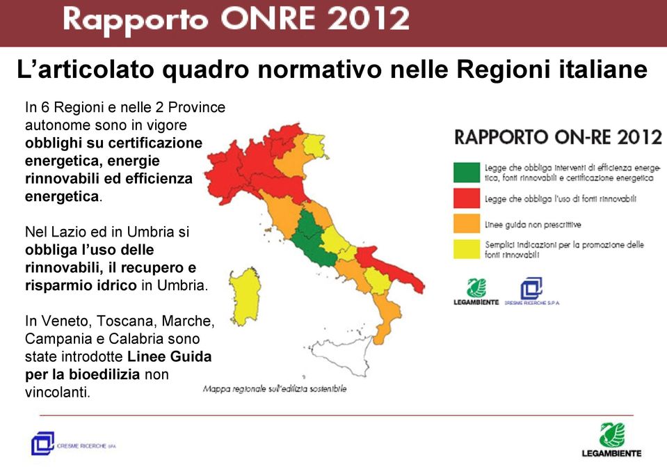 Nel Lazio ed in Umbria si obbliga l uso delle rinnovabili, il recupero e risparmio idrico in Umbria.
