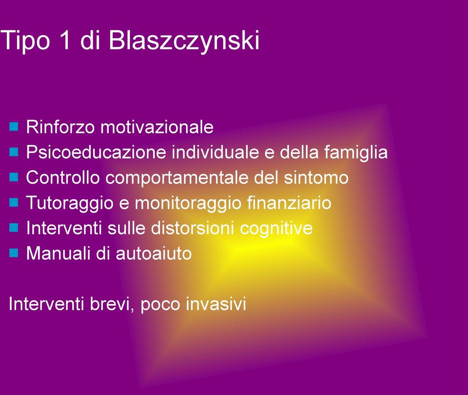 sintomo Tutoraggio e monitoraggio finanziario Interventi sulle