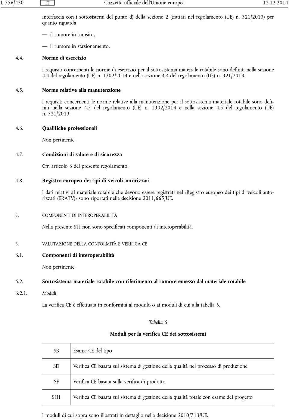 Norme relative alla manutenzione I requisiti concernenti le norme relative alla manutenzione per il sottosistema materiale rotabile sono definiti nella sezione 4.5 del regolamento (UE) n.