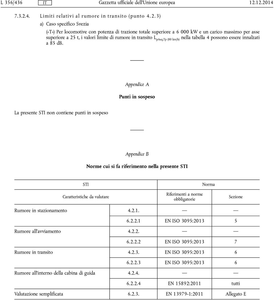 superiore a 25 t, i valori limite di rumore in transito L paeq,tp (80 km/h) nella tabella 4 possono essere innalzati a 85 db.