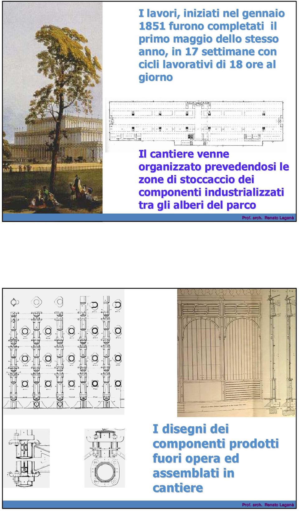 stoccaccio dei componenti industrializzati tra gli alberi del parco Prof. arch.