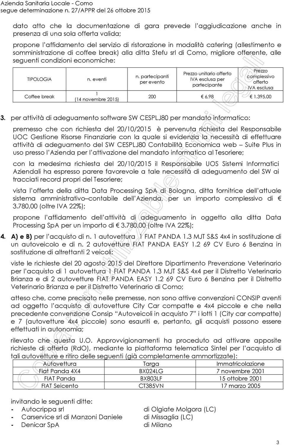 partecipanti per evento Prezzo unitario offerto IVA esclusa per partecipante Prezzo complessivo offerto IVA esclusa 200 6,98 1.395,00 3.