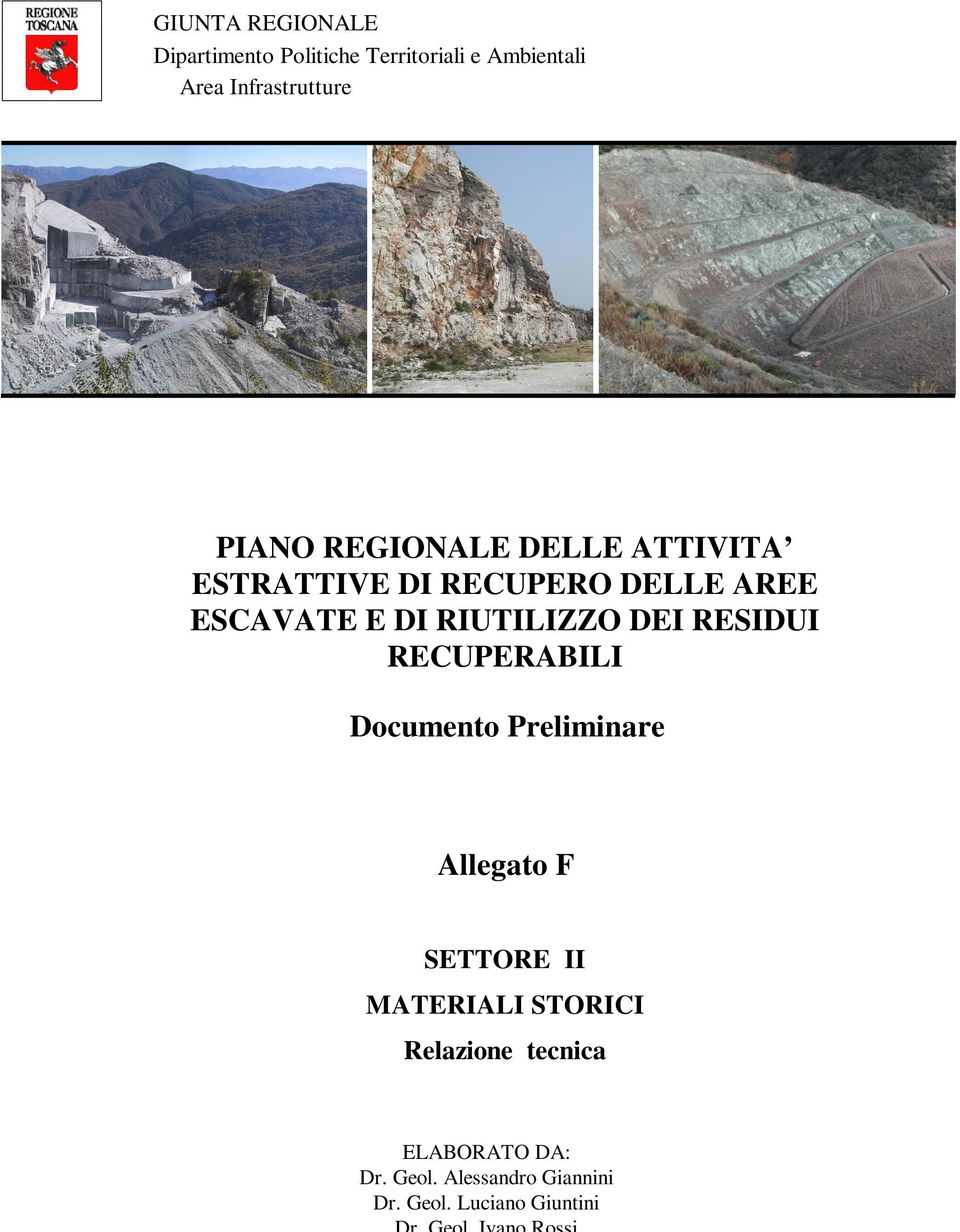 RECUPERABILI (PRAER) Documento Preliminare Allegato F SETTORE II MATERIALI STORICI Relazione